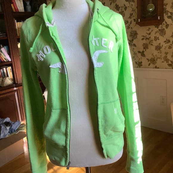 Hollister Full Zip Hooded Sweatshirt Cotton Blend Light Green Size M - Picture 1 of 4